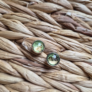 Bedugós nikkelmentes zöld-arany üveg fülbevaló , Ékszer, Fülbevaló, Pötty fülbevaló, Ékszerkészítés, MESKA