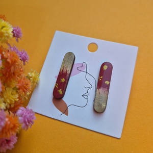 Piros-arany fa bedugós fülbevaló , Ékszer, Fülbevaló, Pötty fülbevaló, Ékszerkészítés, Famegmunkálás, MESKA