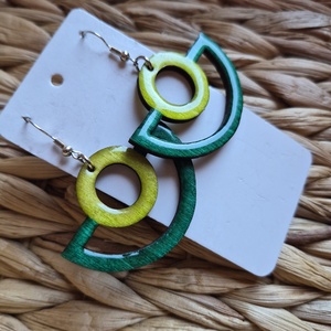 Zöld absztrakt lógós fa fülbevaló - ékszer - fülbevaló - lógó fülbevaló - Meska.hu