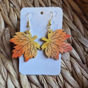 Leveles fa fülbevaló narancs-sárga színben, Ékszer, Fülbevaló, Lógó fülbevaló, Ékszerkészítés, MESKA