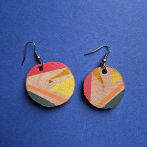 Narancssárga-zöld fa kör fülbevaló - ékszer - fülbevaló - lógó fülbevaló - Meska.hu