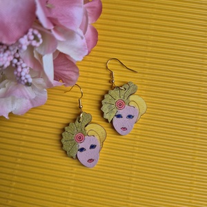 Sárga-arany fa női arc fülbevaló - ékszer - fülbevaló - lógó fülbevaló - Meska.hu