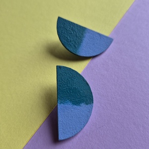 Türkizkék és világoskék félkör aszimmetrikus fa fülbevaló-KIFUTÓ TERMÉK - ékszer - fülbevaló - lógó fülbevaló - Meska.hu