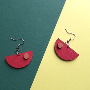 Piros és narancssárga fa félkör fülbevaló - ékszer - fülbevaló - lógó fülbevaló - Meska.hu