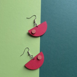 Piros és narancssárga fa félkör fülbevaló, Ékszer, Fülbevaló, Lógó fülbevaló, Ékszerkészítés, Festett tárgyak, MESKA