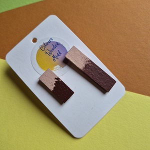 Csokoládébarna és bézs aszimmetrikus fa füli, Ékszer, Fülbevaló, Lógó fülbevaló, Ékszerkészítés, Festett tárgyak, MESKA