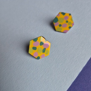 Fa bedugós pasztel fülbevaló lila-sárga-rürkíz színben - ékszer - fülbevaló - pötty fülbevaló - Meska.hu