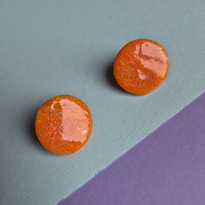 Narancsos bedugós kör gyurma fülbevaló, Ékszer, Fülbevaló, Pötty fülbevaló, Festett tárgyak, Ékszerkészítés, MESKA