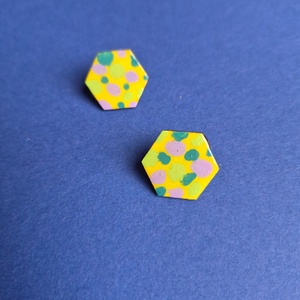 Fa bedugós pasztel fülbevaló lila-sárga-türkíz színben - Meska.hu