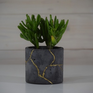 Kintsugi Effect Cementkerámia Kaspó, kaktusz, szukkulens növény számára, minimal dekor, indusztriál - Meska.hu
