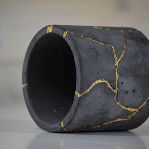 Kintsugi Effect Cementkerámia Kaspó, kaktusz, szukkulens növény számára, minimal dekor, indusztriál - otthon & életmód - dekoráció - virágdísz és tartó - cserép & kaspó - Meska.hu