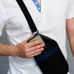 Férfi cross body bag, oldaltáska, válltáska, fekete, Táska & Tok, Kézitáska & válltáska, Vállon átvethető táska, Bőrművesség, MESKA
