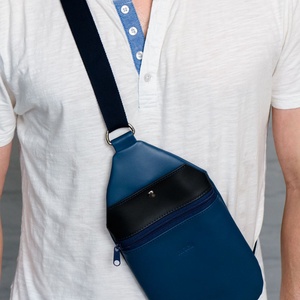 Férfi cross body bag, oldaltáska, válltáska, kék, Táska & Tok, Kézitáska & válltáska, Vállon átvethető táska, Bőrművesség, MESKA