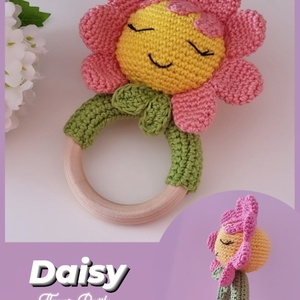 Daisy - kisvirág csörgő babáknak, Játék & Sport, 3 éves kor alattiaknak, Csörgő, Horgolás, 7 cm átmérőjű, natúr, kezeletlen fa karikára pamutfonalból horgolt virág. Töltete szilikonizált pol..., MESKA