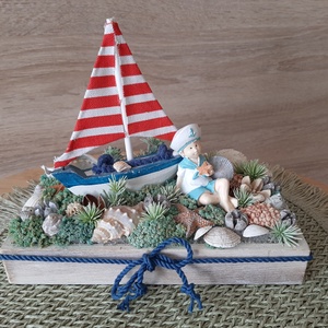 Csónakos tengerparti asztaldísz  - otthon & életmód - dekoráció - asztal és polc dekoráció - bonsai - Meska.hu
