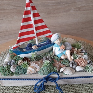 Csónakos tengerparti asztaldísz  - otthon & életmód - dekoráció - asztal és polc dekoráció - bonsai - Meska.hu