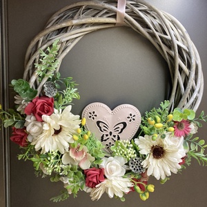 Virágos vesszős kopogtató  - otthon & életmód - dekoráció - ajtó- és ablak dekoráció - ablakdísz - Meska.hu