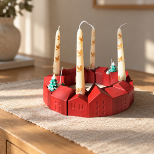 Karácsonyi kisváros adventi koszorú, Karácsony, Adventi díszek, Adventi gyertyadíszek és koszorúdíszek, Gyertya-, mécseskészítés, Kerámia, Hangulatos, házikókból álló adventi gyertyatartó, amely igazán különleges dísze lehet az ünnepi ott..., MESKA