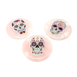 Rózsakvarc korong koponya matricás 5cm, Kellékek & szerszámok, Ásvány alapanyag, , MESKA