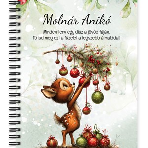 Személyre szabható - Cuki karácsonyi őzike és a díszek mintás A6-os füzet, Otthon & Életmód, Papír, írószer, Jegyzetfüzet & Napló, , MESKA