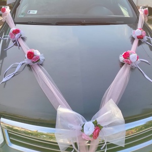 Rózsaszín esküvői autódísz , Esküvő, Dekoráció, Helyszíni dekor, Varrás, MESKA