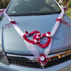 Bordó - fehér esküvői autódísz - esküvő - dekoráció - helyszíni dekor - Meska.hu