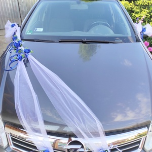 Kék - fehér esküvői autódísz 2 db ajtódísszel , Esküvő, Dekoráció, Helyszíni dekor, Varrás, MESKA