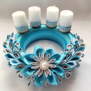 Türkizkék - ezüst adventi koszorú - Meska.hu