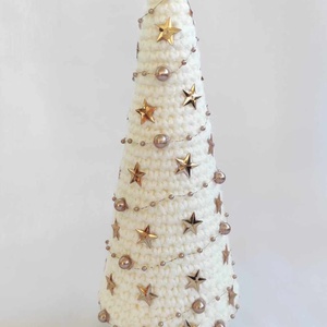Krém - arany horgolt karácsonyfa - Meska.hu