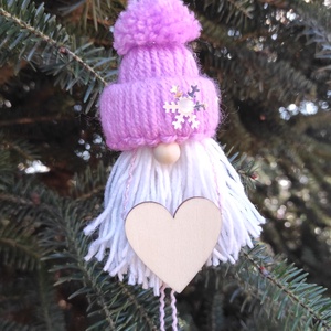 Rózsaszín - ezüst pompom manó - karácsony - karácsonyi lakásdekoráció - karácsonyi manók, figurák - Meska.hu