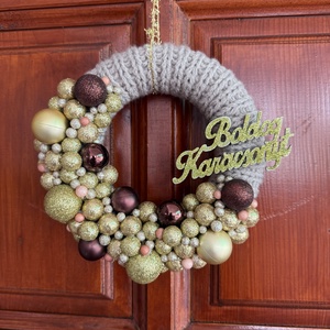 Barna - arany ajtódísz, Karácsony, Adventi díszek, Adventi ajtódísz, Mindenmás, Kötés, MESKA