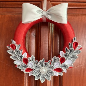 Piros - ezüst kopogtató, Karácsony, Adventi díszek, Adventi ajtódísz, Mindenmás, MESKA