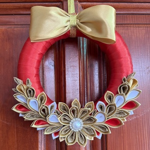 Piros - arany kopogtató, Karácsony, Adventi díszek, Adventi ajtódísz, Mindenmás, MESKA