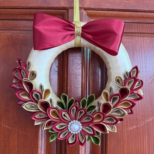 Bordó - arany - krém kopogtató, Karácsony, Adventi díszek, Adventi ajtódísz, Mindenmás, MESKA