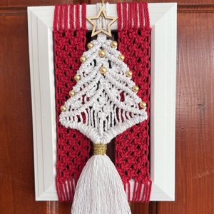 Piros - fehér makramé kopogtató - Meska.hu