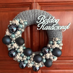 Kék - ezüst ajtódísz, Karácsony, Adventi díszek, Adventi ajtódísz, Mindenmás, Kötés, MESKA