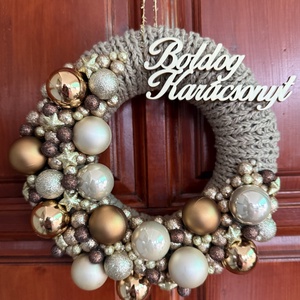 Pezsgő - barna ajtódísz, Karácsony, Adventi díszek, Adventi ajtódísz, Mindenmás, Kötés, MESKA