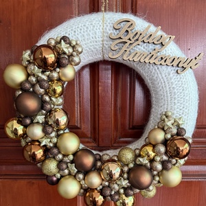 Arany - barna ajtódísz, Karácsony, Adventi díszek, Adventi ajtódísz, Mindenmás, Kötés, MESKA