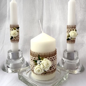 Natúr - fehér gyertyaszett, Esküvő, Dekoráció, Gyertya & Gyertyatartó, Gyertya-, mécseskészítés, MESKA
