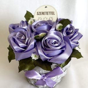 Lila rózsakosár, Otthon & Életmód, Virágdekoráció, Virágdíszek, Asztali virágdísz, Varrás, MESKA