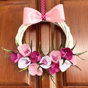 Rózsaszín krókuszos ajtódísz, Otthon & Életmód, Dekoráció, Ajtó- és ablak dekoráció, Ajtódísz & Kopogtató, Mindenmás, MESKA