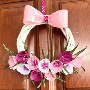 Rózsaszín - fehér krókuszos ajtódísz, Otthon & Életmód, Dekoráció, Ajtó- és ablak dekoráció, Ajtódísz & Kopogtató, Mindenmás, MESKA