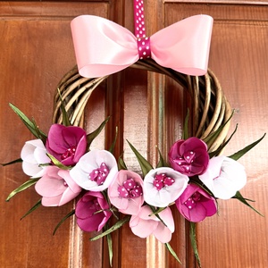 Rózsaszín krókuszos ajtódísz, Otthon & Életmód, Dekoráció, Ajtó- és ablak dekoráció, Ajtódísz & Kopogtató, Mindenmás, MESKA