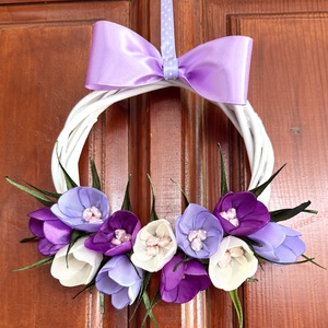 Lila krókuszos ajtódísz, Otthon & Életmód, Dekoráció, Ajtó- és ablak dekoráció, Ajtódísz & Kopogtató, Mindenmás, MESKA
