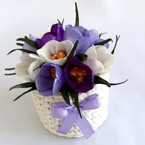 Lila krókuszkosár, Otthon & Életmód, Virágdekoráció, Virágdíszek, Asztali virágdísz, Mindenmás, MESKA
