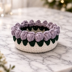 Lila tulipános horgolt kosár - Meska.hu