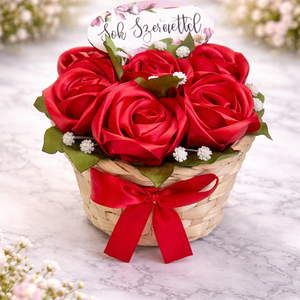 Piros rózsakosár, Otthon & Életmód, Virágdekoráció, Virágdíszek, Asztali virágdísz, Mindenmás, Varrás, MESKA