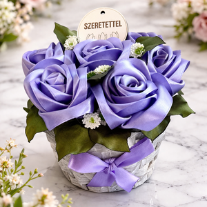 Lila rózsakosár, Otthon & Életmód, Virágdekoráció, Virágdíszek, Asztali virágdísz, Varrás, MESKA