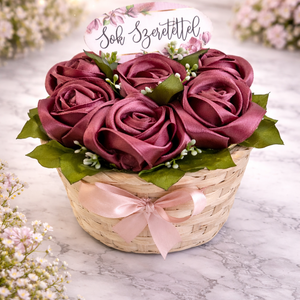 Gyömbérszínű rózsakosár, Otthon & Életmód, Virágdekoráció, Virágdíszek, Asztali virágdísz, Varrás, MESKA