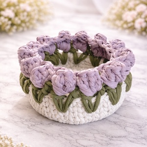 Lila tulipános horgolt kosár - Meska.hu